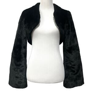 Wet Seal Vintage Y2K Black Faux Fur Crop Jacket Shrug Long Sleeve Womens Sz M